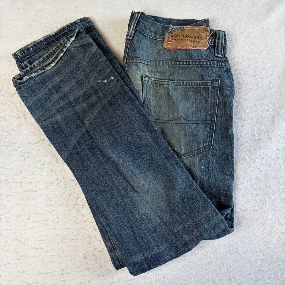 Denim & Supply Ralph Lauren Slouch Jeans 36x34 Blue Distressed Paint Splatter